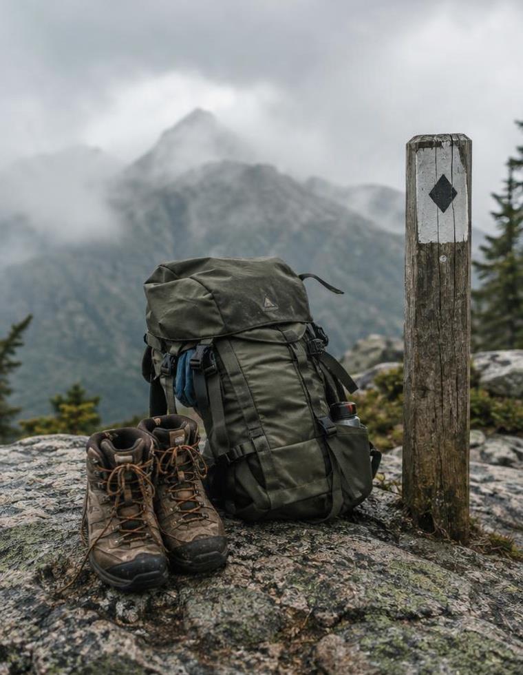 Field kit on a mountain trail
